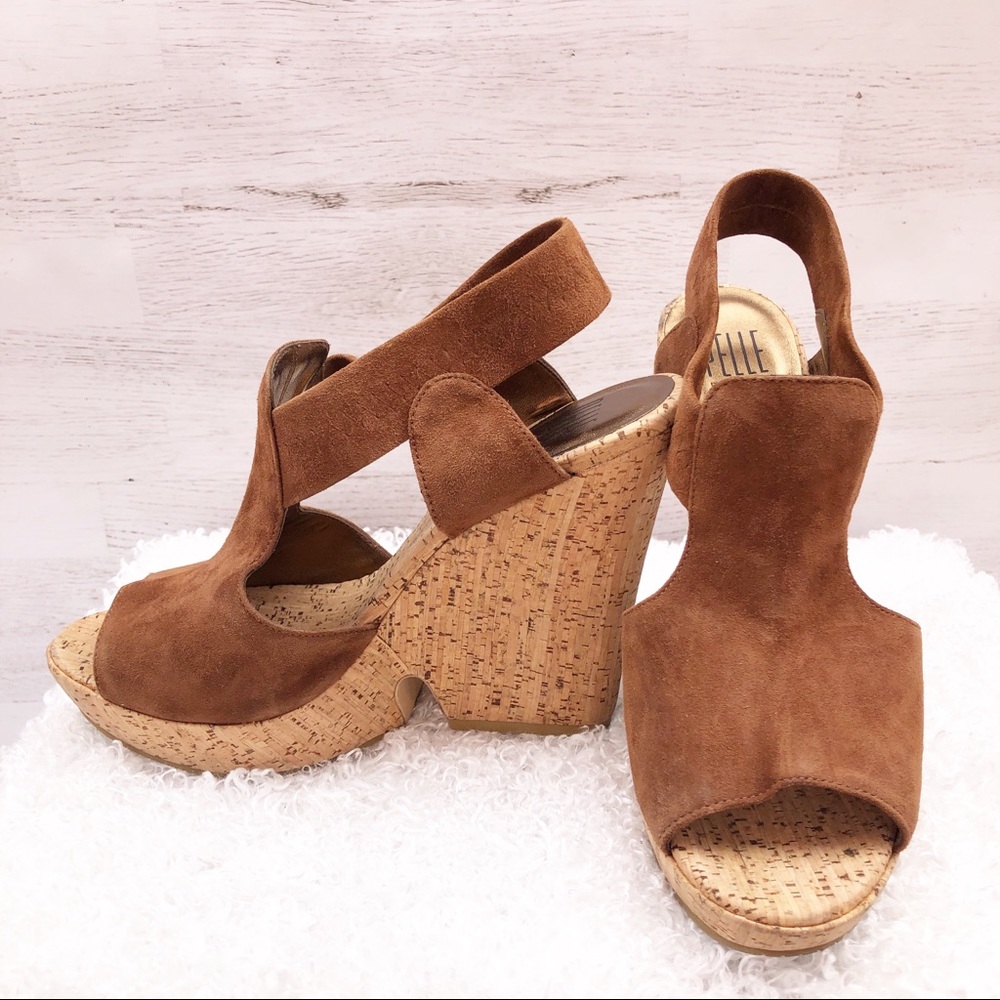 moda in pelle tan sandals heels, suede, size 9